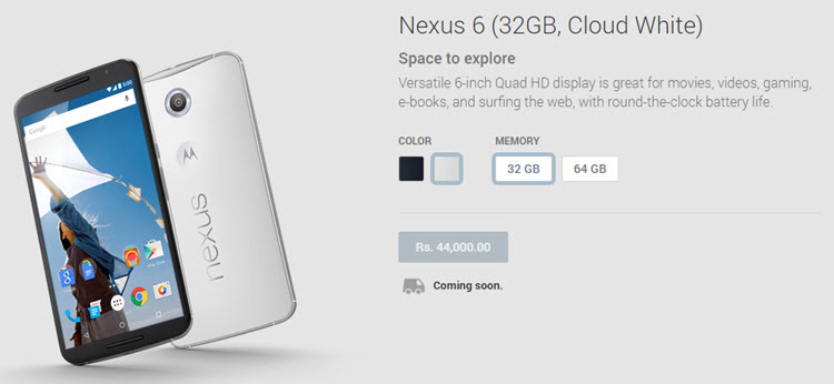 Nexus 6 price in Google Play India store